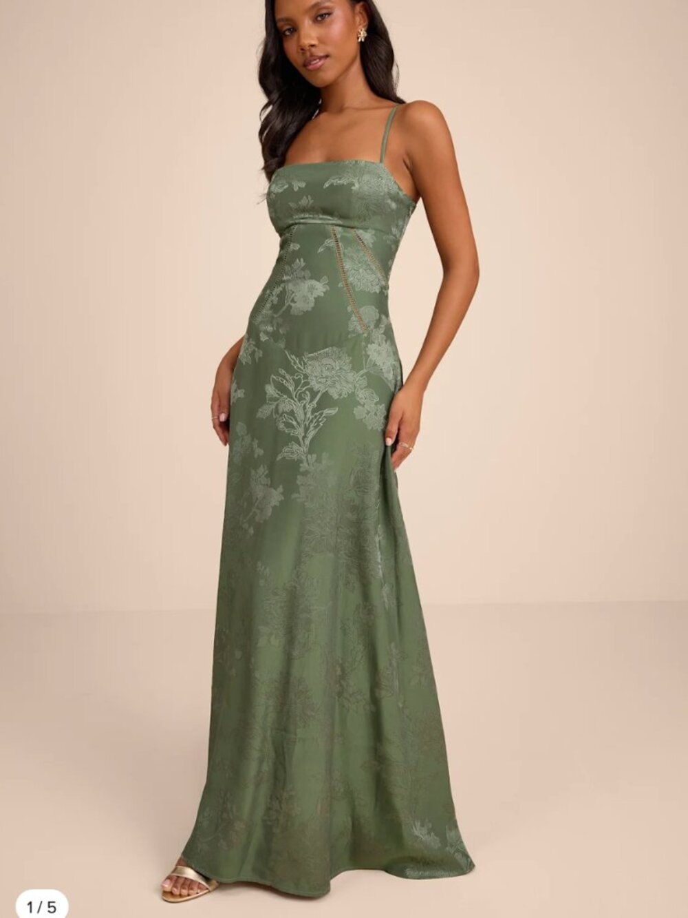 Lulus Elin Sage Floral Jacquard Lace-Up Maxi Dress - L